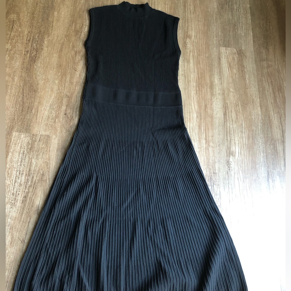 Hugo Boss mock neck sleveless midi knitted dress.